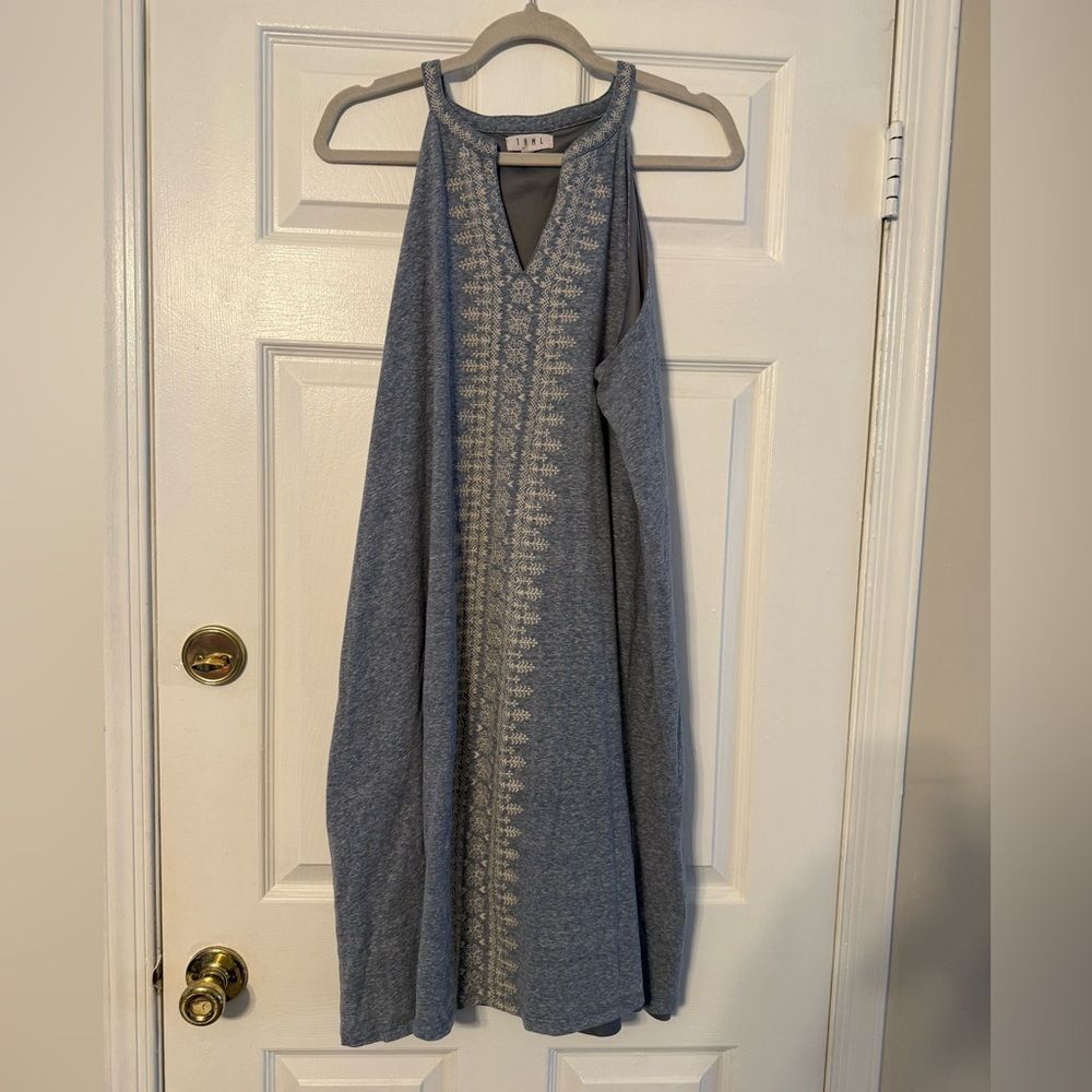 Sleeveless Embroidered A-Line Dress in Heather Blue